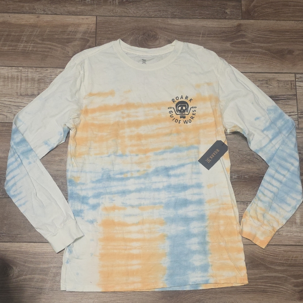 NWT Men's Roark Guideworks Long-Sleeve T-Shirt in a light blue and yellow tie-dy